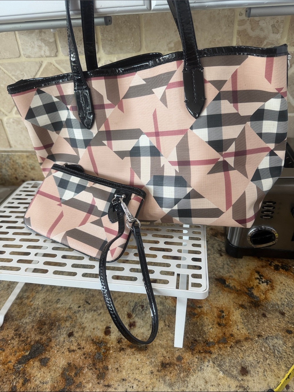 Burberry Geometric Print Tote with Matching Wristlet